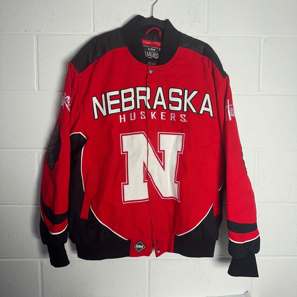 Franchise Nebraska Huskers Varsity Bomber Jacket Red Black White Men XXL